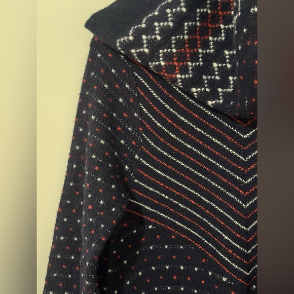 Free People Wool Blend Hooded Sweater Cardigan Coat Fair Isle Nordic L - Picture 7 of 7